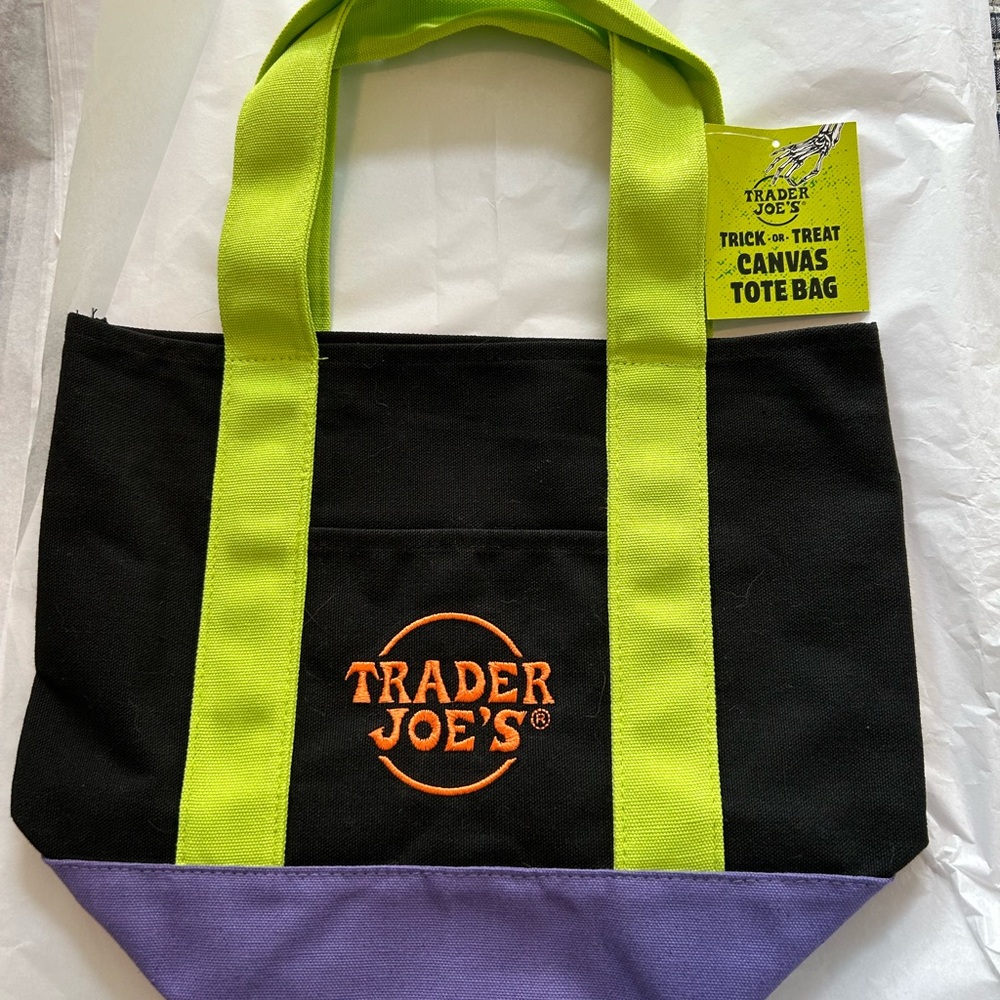 💝Trader Joe's Halloween mini Tote Bag with Green Handles